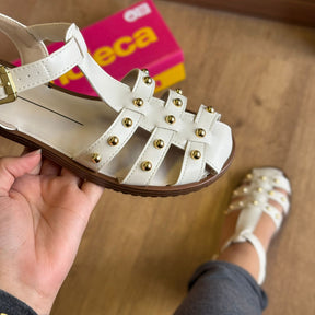 Sandália Moleca Rasteira Pedrinhas Douradas