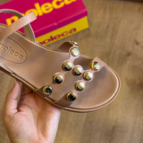 Sandália Moleca Rasteira Pedrarias Douradas