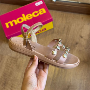 Sandália Moleca Rasteira Pedrarias Douradas